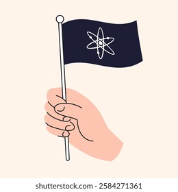 Hand Holding Black Cosmos Flag Representing Cryptocurrency and Blockchain Support, ATOM Token Symbol Vector