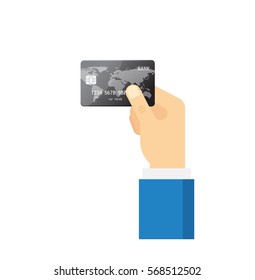 Hand Holding Black Credit Card - Vector Isolated Icon. Payment Concept In Flat Style.