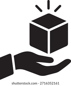 A hand is holding a black cube that shines