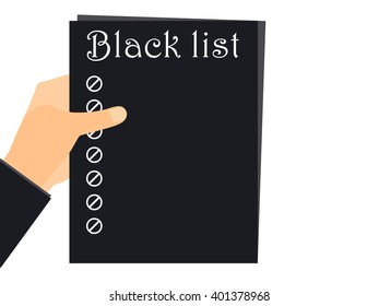 Hand holding a black list.