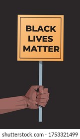 hand holding black lives matter banner awareness campaign against racial discrimination of dark skin color support for equal rights of black people vertical vector illustration