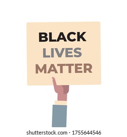 hand holding black lives matter banner awareness campaign against racial discrimination of dark skin color support for equal rights of black people isolated vector illustration