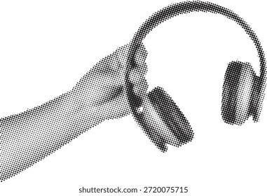 Mano que sostiene los auriculares inalámbricos negros sobre el oído lejos de la cabeza que indica la preparación de la escucha de la música o el tiempo de descanso