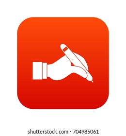 Hand holding black pen icon digital red for any design isolated on white vector illustration
