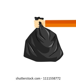 Hand Holding Black Plastic Trash Bag Vector Image
