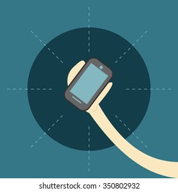 hand holding black smartphone  Vector illustration
