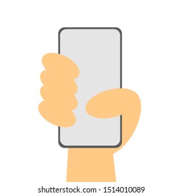Hand holding a black and white smartphone vector illustration background