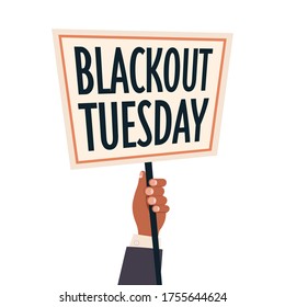 hand holding blackout tuesday banner black lives matter campaign against racial discrimination of dark skin color social problems of racism vector illustration