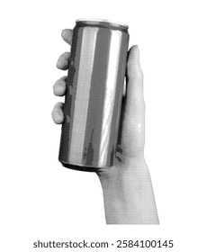 hand holding a blank aluminium can for soda, beer, or other beverages. Metallic container designed for refreshment, canned drinks, and industry use. Isolated on white background.