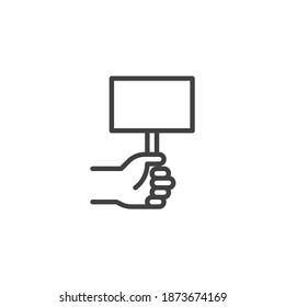 Hand holding blank banner line icon. linear style sign for mobile concept and web design. Hand with blank placard outline vector icon. Symbol, logo illustration. Vector graphics