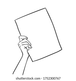 Hand, die ein leeres Banner hält. Vektorgrafik, handgezeichnet