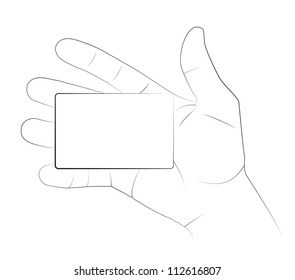 Hand holding a blank business card, Vector image.