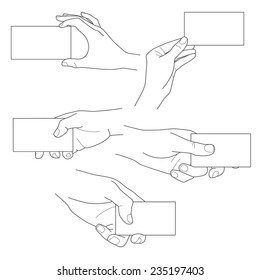 Hand Holding Blank Business Card Illustrations Vector Set