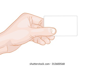 hand holding a blank card vector illustration.