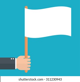 Hand Holding Blank Flag. Flat Style