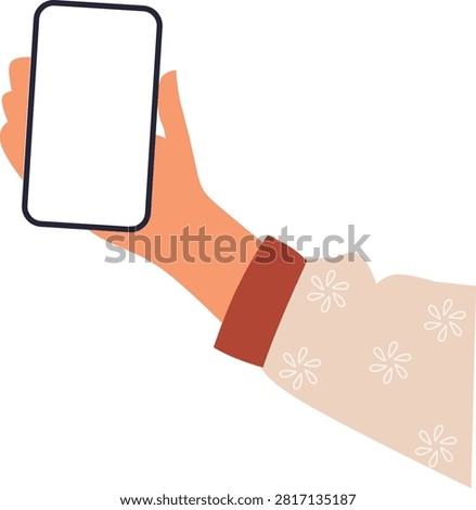 Hand holding blank mobile flat vector illustration