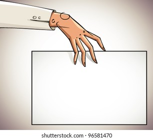 Hand holding blank paper.