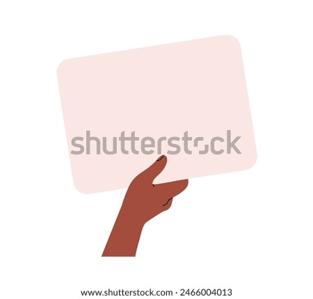 Hand holding blank paper. Arm presenting clean clear card background. Space for advertisement on placard, horizontal board, advertising banner. Flat vector illustration isolated on white background