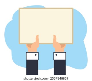 Mão Segurando um Papel em Branco ou banner de informação para várias mensagens, protestos políticos ou sociais, manifestação