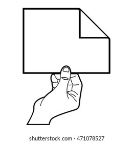 hand holding blank paper in outline-vector drawing
