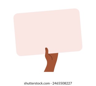 Hand holding blank paper, presenting empty card. Clean background, space for announcement, advertising. Showing clear horizontal placard, banner. Flat vector illustration isolated on white background