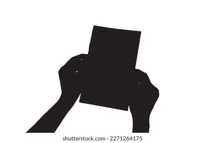 Hand holding a blank paper. Silhouette vector.