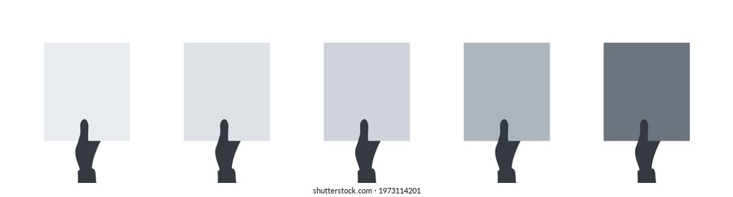 Hand holding a blank paper. Square sheet of paper in hand. Empty space for text. Vector illustration
