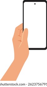 
Hand Holding a Blank Phone Vector Cartoon Illustration. Person holding a technological device with a white screen