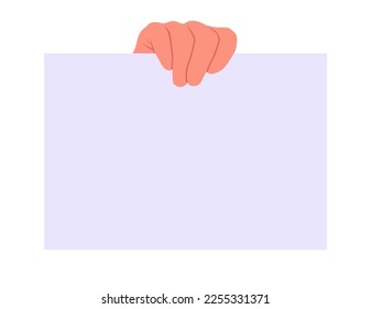 Hand holding blank piece of paper cartoon flat mockup vector illustration
