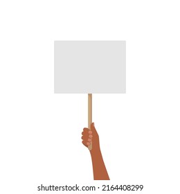 Hand holding blank placard. Demonstration and protest concept. Vector illustration