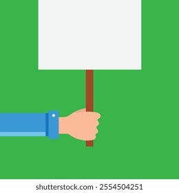 Hand holding blank placard with place for text,  hand with clean white placard, cartoon vector