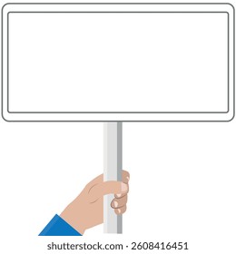 Hand holding a blank placard with space for your text, signboard for a slogan or protest design element