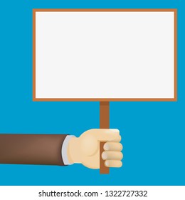 hand holding blank plate, vector Empty space for text. Poster empty, protest announcement board.