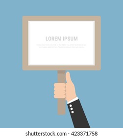 hand holding blank plate, vector