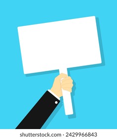 Hand holding blank poster. Poster empty, protest announcement board