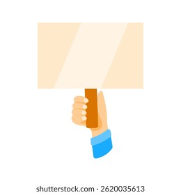 Hand holding blank protest sign with wooden handle