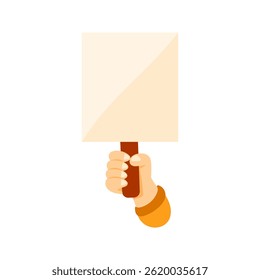 Hand holding blank protest sign on demonstration or picket