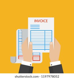 Hand holding blank of receipt. Vector illustration isolated on background
