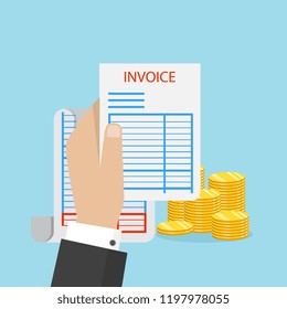 Hand holding blank of receipt. Vector illustration isolated on background