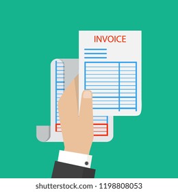 Hand holding blank of receipt. Vector illustration isolated on background