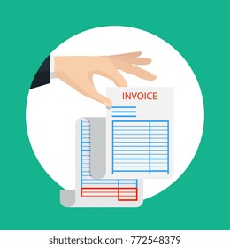 Hand holding blank of receipt. Vector illustration isolated on background