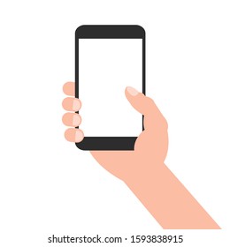hand holding blank screen smart phone isolated on white background illustration vector