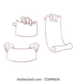 hand holding blank scroll