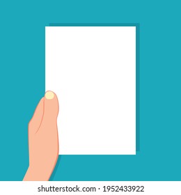 hand holding a blank sheet of paper. vector illustration