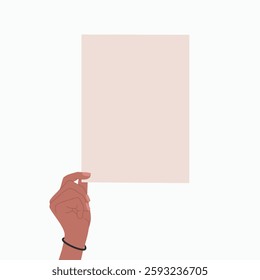 Hand holding a blank sheet of paper. Hand drawn vector illustration isolated on white background, flat cartoon style.