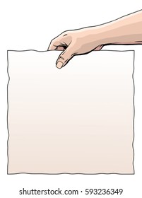 Hand Holding a Blank Sign is an Illustration of a persons hand holding out or displaying a sign. The sign is blank so that you can add your own text or message.
