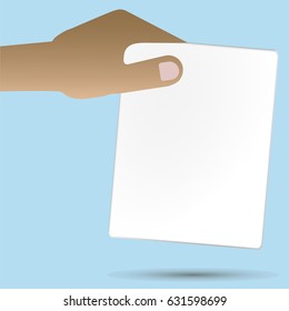 Hand holding blank white sheet