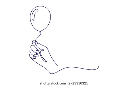 A Hand Holding a Blue Balloon with a String in a Simple Line
