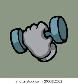 Mano sosteniendo el concepto de barbero azul. Ilustración de objetos deportivos, gimnasios, fitness y entrenamiento. 