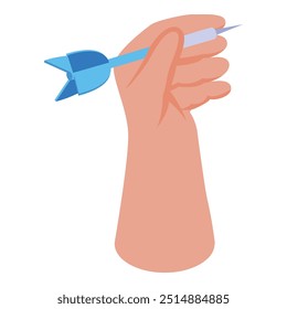Hand is holding a blue dart, prepared to throw it at a target in a game of skill and precision